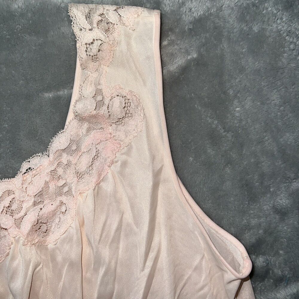 Vintage Lorraine Lingerie Night Gown Womens Medium Peach Lace Collar Silky Satin - Picture 5 of 8